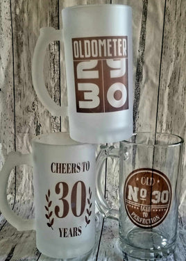 30th birthday beer glass, mens birthday glass