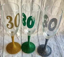 30th birthday glitter champagne glass