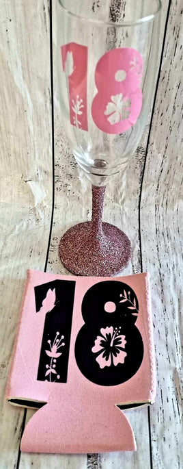 18th birthday glitter glass and cooler