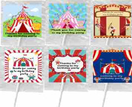 circus party lollipops, unisex personalised favours