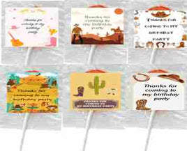 country western party lollipops unisex personalised birthday favours