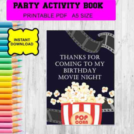 Movie night digital download favour pack activity coloring book bubbles lollipops lolly bags
