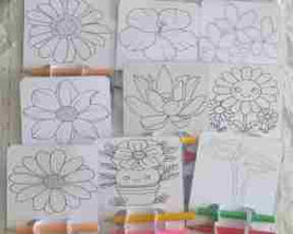flower colouring card, party favor