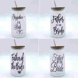 Father of the Bride glass with lid, multiple colours available