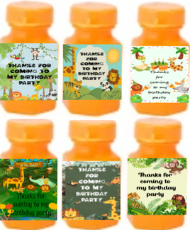 Jungle themed party bubbles  personalised birthday favours