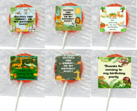 Jungle themed party lollipops  personalised birthday favours
