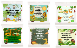 Jungle themed lolly bags  personalised birthday party favours