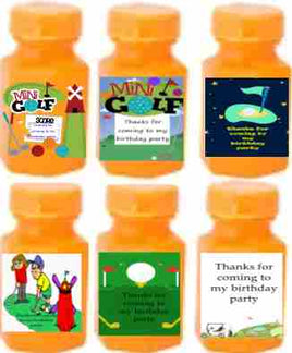Mini golf themed party bubbles unisex personalised birthday favours