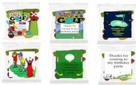 Mini golf themed lolly bags unisex personalised birthday party favours