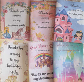 Princess party favours, girls birthday activity packs