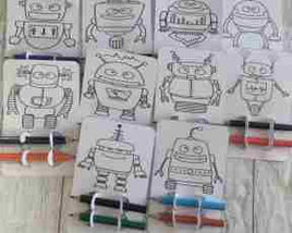 Robot colouring card, party favor