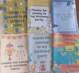 Robot party favour, kids birthday activity book