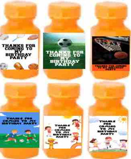 Sports themed party bubbles unisex personalised birthday favours