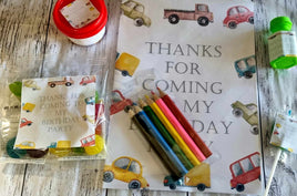 Transport lolly bags, Boys personalised birthday favours