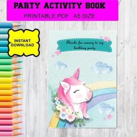 unicorn themed digital download activity coloring book