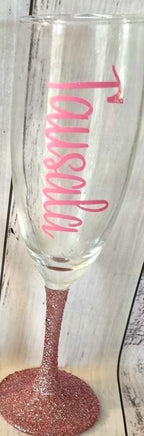 light pink glitter champagne glass personalised gift wedding birthday mothers day christmas brisbane qld australia