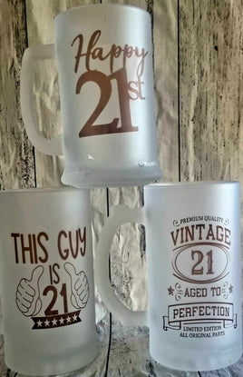 21st birthday beer glass, mens birthday glass