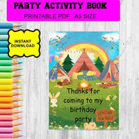 Camping digital download favour pack activity coloring book bubbles lollipops lolly bags