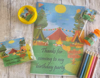 camping themed party favour, kids birthday activity book