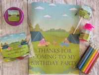 Camping themed party bubbles unisex personalised birthday favours
