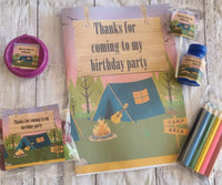 Camping themed lolly bags unisex personalised birthday party favours