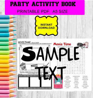 Movie night themed digital download activity coloring book