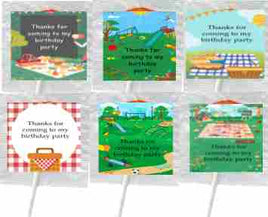 Picnic themed party lollipops unisex personalised birthday favours
