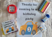 Race car themed play dough unisex personalised birthday favours