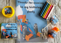 Race car themed party favour, kids birthday activity book