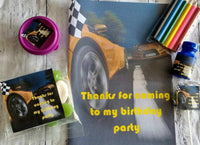 Race car themed party bubbles unisex personalised birthday favours