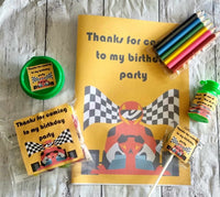 Race car themed party lollipops unisex personalised birthday favours