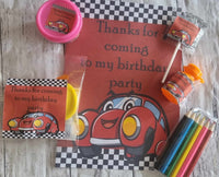 Race car themed party bubbles unisex personalised birthday favours