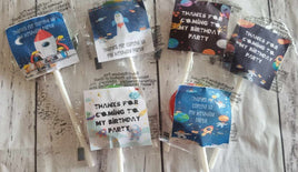 Space themed party lollipops, Boys personalised favours