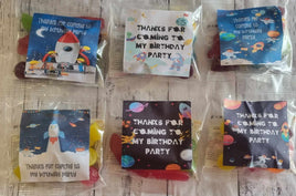 Space themed lolly bags, Boys personalised party favours