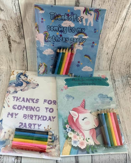 unicorn digital download favour pack activity book lollipops bubbles lolly bag