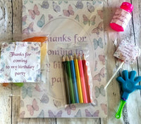 Butterfly digital download favour pack activity coloring book bubbles lollipops lolly bag