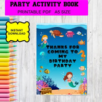 Mermaid themed digital download activity coloring book