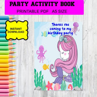 Mermaid themed digital download activity coloring book