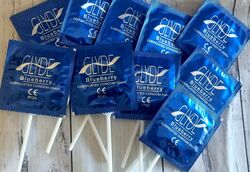 blue flavoured condom lollipop hens bucks night birthday party guest favour gift