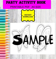 Butterfly digital download favour pack activity coloring book bubbles lollipops lolly bag