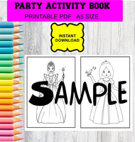Princess digital download favour pack activity coloring book bubbles lollipop lolly bag