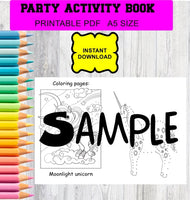unicorn digital download favour pack activity book lollipops bubbles lolly bag