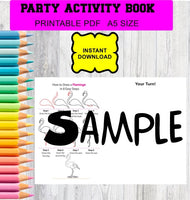 Flamingo digital download favour pack activity coloring book lollipops bubbles lolly bag
