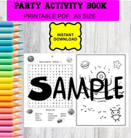 space digital download favour pack activity book bubbles lollipop labels
